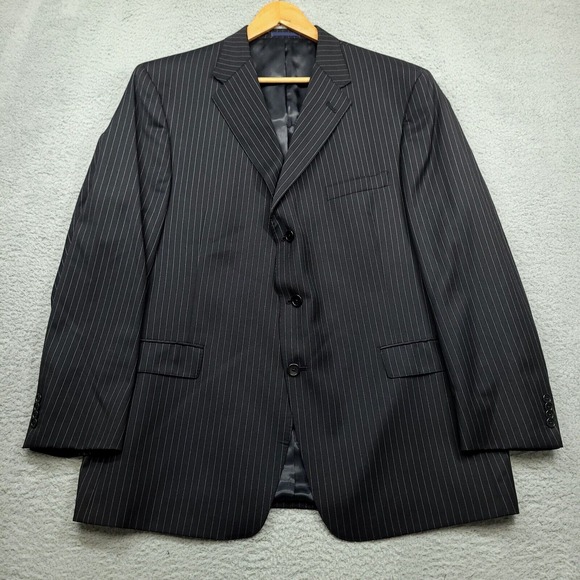 Daniel Cremieux Ing Loro Piana Men's 48R (50) Blazer Black Striped Wool - Picture 1 of 9